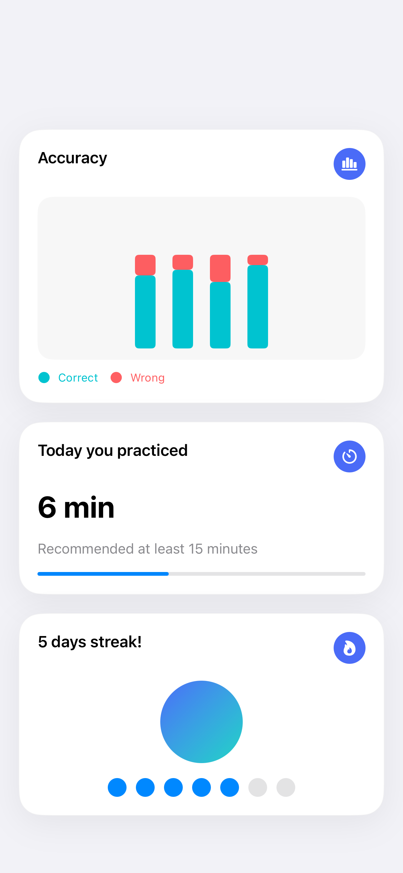 Numeranto progress tracking with accuracy chart and daily streak