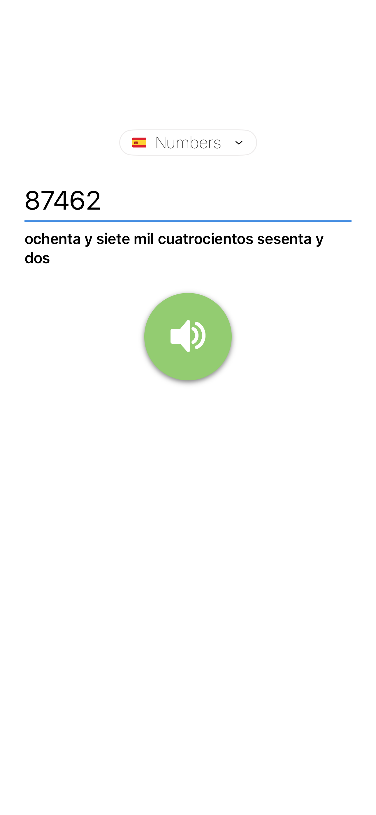 Numeranto spell out mode showing a number written in Spanish